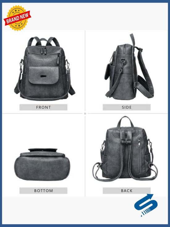 Faux Leather Backpack Purse, Multi-Pocket Travel Daypack, Adjustable Shoulder